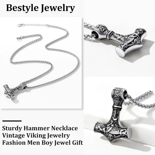 Vista 8 de Bestyle Collar y pulsera de martillo de Thor Viking para hombre genial