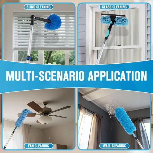 Vista 4 de Plumero de telaraña con poste de extensión, limpiador de ventilador de techo de 20 pies, kit de plumero de techo alto con poste de extensión