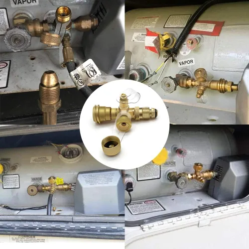 Vista 6 de Adaptador en T de latón de gas propano RV con 4 puertos