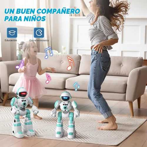 Vista 4 de SIMREX Juguetes Robot para Niños, Robot de Control Remoto, Robot Programable con Voz Grabada Música Danza Control de Gestos, Regalo para Niños