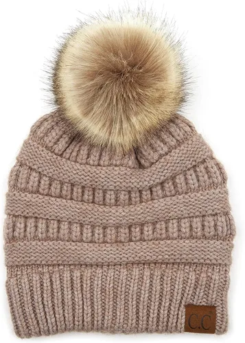 Vista 65 de Gorro unisex liso con pompón y ribete (HAT-43) de C.C Hatsandscarf Exclusives Marfil