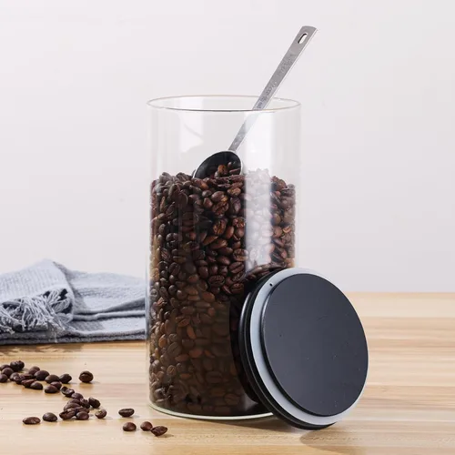 Vista 9 de ZOMUIA Rustic Modern Black - 2 tarros pequeños de almacenamiento de café de 44 onzas con estante, 2 recipientes de café de vidrio herméticos