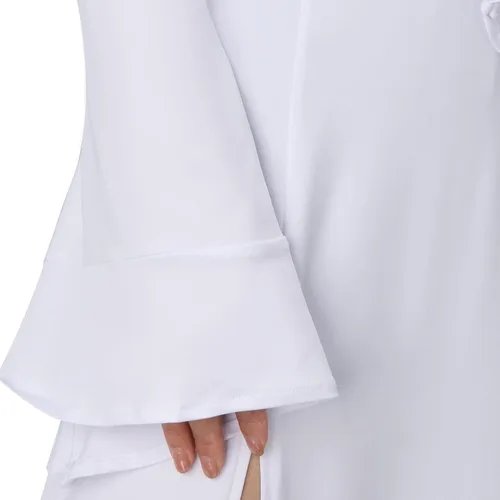 Vista 7 de NIHONCOS Disfraz de Halloween para mujer, vestido largo medieval blanco, conjunto completo con cinturón, accesorios de fiesta de cosplay