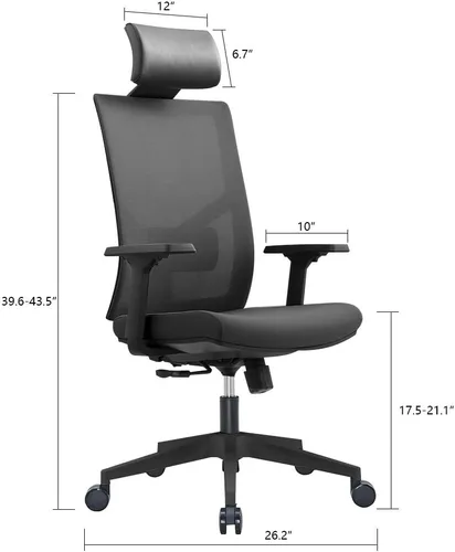 Vista 2 de Silla de oficina ergonómica de malla multifunción con soporte lumbar, reposabrazos ajustable, naranja (sin reposacabezas, negro)
