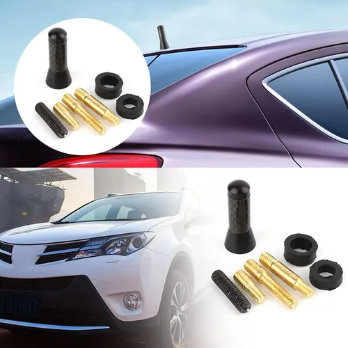 Vista 5 de Antena de radio para automóvil, 1.38 pulgadas, tornillo de fibra de carbono, antena corta para vehículo, camión, radio de aluminio, para decoración
