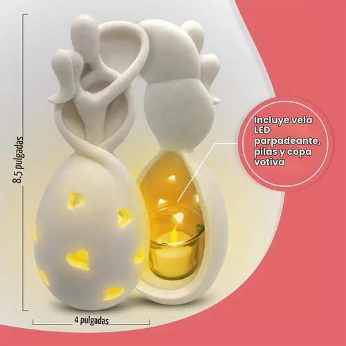 Vista 6 de Estatua de portavelas Infinity Love con vela LED parpadeante para parejas, esposa, marido, él o ella, despedida de soltera, compromiso, padres Blanco