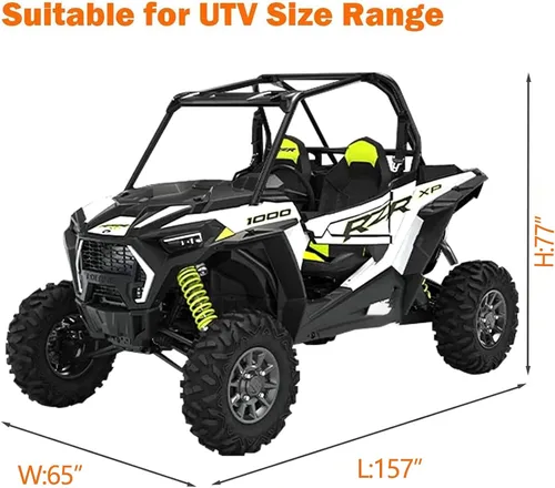 Vista 4 de Funda UTV de 2 a 3 plazas, 600D resistente al agua, protección para todo tipo de clima, cubiertas laterales compatibles con Polaris Ranger RZR