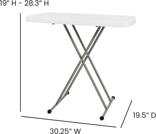 Vista 2 de EMMA + OLIVER Bandeja de TV plegable de plástico ajustable de 30 pulgadas de altura/mesa portátil en blanco granito