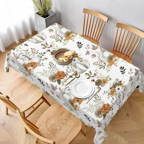 Vista 14 de Mantel floral azul marino de 54 x 54 pulgadas, mantel cuadrado de flores azul oscuro y blanco, mantel de poliéster para fiestas de vacaciones