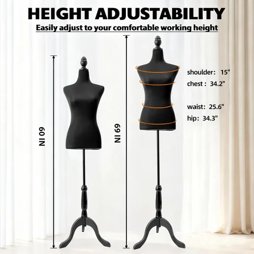 Vista 7 de Forma de vestido femenino ajustable, torso de maniquí pinable con soporte de trípode para exhibición