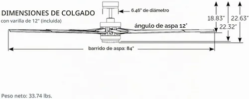 Vista 7 de Fanimation FPD8159BLW Odyn Ventilador de techo para interiores y exteriores de 84 pulgadas con cuchillas negras y kit de luz LED Negro con cuchillas