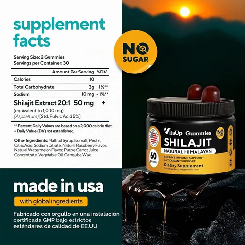Vista 2 de VitaUp Gomitas Shilajit para energía e inmunidad + gomitas de biotina para el cabello, la piel y las uñas