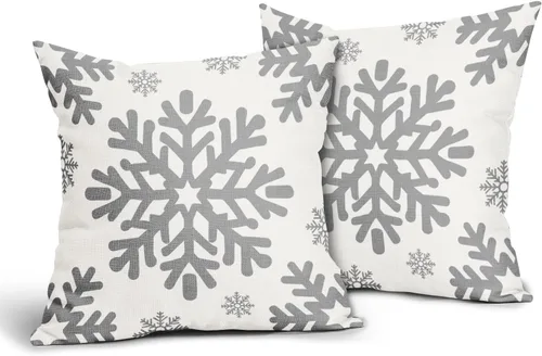 Vista 121 de Fundas de almohada decorativas de Navidad negras 40x40 cm con copos de nieve blancos de Navidad, juego de 2, temática rústica de invierno