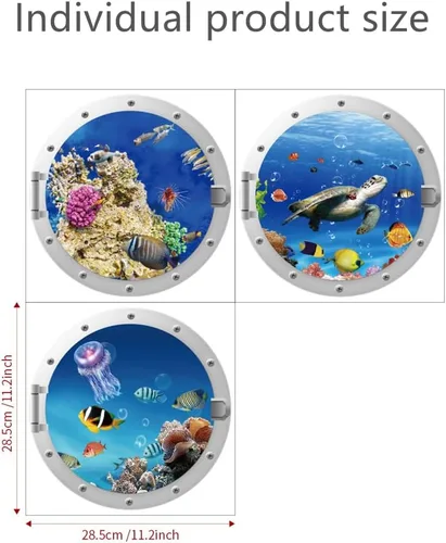 Vista 2 de Calcomanías de pared de coral de medusas lindas 3D Ocean World Wall Window Stickers Lovely Ocean Creatures Decoración, impermeable, extraíble