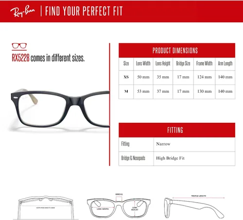 Vista 4 de Ray-Ban RX5228 - Lentes cuadrados para hombre y mujer + paquete con kit de gafas de diseñador iWear