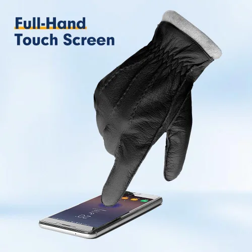 Vista 6 de MGGMOKAY Guantes de cuero para hombre, guantes de piel de ciervo suave con forro de cachemira
