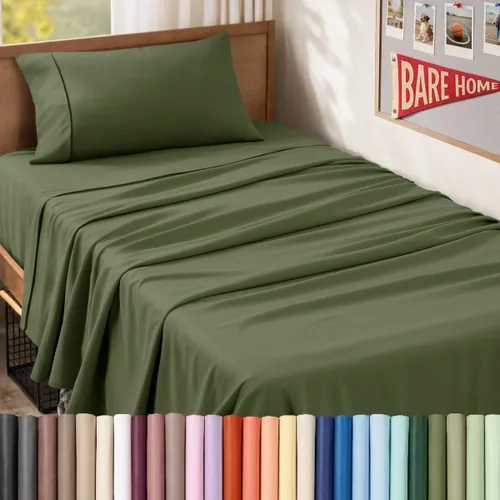 Vista 62 de Bare Home Juego de Sábanas Twin - Sábanas de Cama de Microfibra Ultra-Suave 1800 - Doble Cepillado - Bolsillos Profundos - Ajuste Fácil - Extra