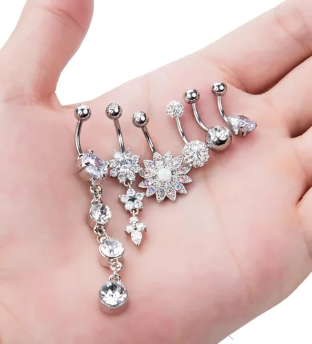 Vista 7 de YOVORO 12 anillos colgantes de acero inoxidable de 14 G para el ombligo para mujeres y niñas anillos de ombligo joyería de piercing de cuerpo Acero