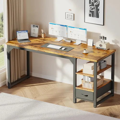 Vista 35 de Mericonia Escritorio de computadora, escritorio de juegos para espacios pequeños, mesa moderna de estilo simple para oficina en casa, mesa de Negro