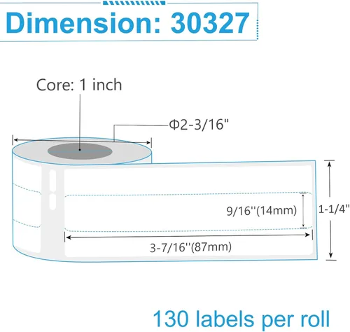 Vista 2 de NineLeaf 1 rollo (390 etiquetas) compatible con Dymo 30327 (9/16 x 3-7/16 pulgadas), carpetas de archivos blancas 1-UP etiquetas multiusos