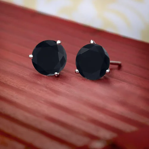 Vista 5 de Gem Stone King Aretes de oro blanco de 18 quilates, 0.197 in, piedra natal redonda, 3 puntas, Martini con rosca trasera Aretes de oro para mujer