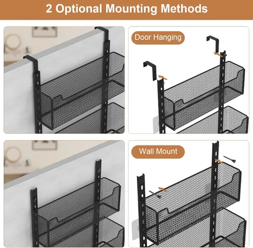 Vista 4 de VyGrow Organizador de puerta para colgar sobre la puerta, organizador de puerta de metal con 5 cestas ajustables y gancho para abrigos