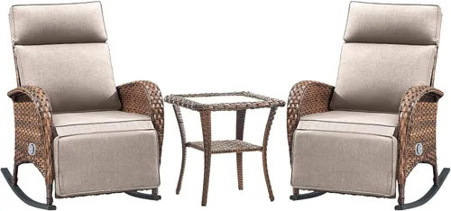 Vista 19 de Belord Zero Gravity - Silla reclinable giratoria para patio, silla de mimbre para exteriores con respaldo ajustable y reposapiés, sillas mecedoras