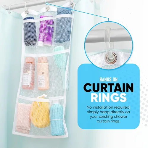 Vista 6 de Handy Laundry Cortina de ducha organizadora de baño -9 bolsillos- Perfecto para organizar el baño en casa, tus artículos de tocador y juguetes