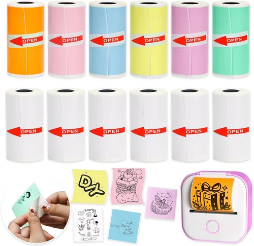 Vista 9 de 15 Rollos de 53x28mm Papel Adhesivo Térmico Blanco para Impresoras Mini Phomemo T02/M02/M02S/PRO, Papel Adhesivo Mini de 3.75m para Impresora Mini