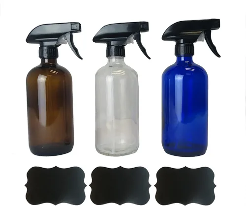 Vista 3 de DII Juego de botellas de spray de vidrio recargables con etiqueta de pizarra, 16 oz, transparente S/2