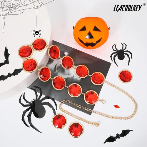 Vista 6 de LEACOOLKEY Women Anime Cosplay Chain Belt Red Stone Gold Waist Belt for Halloween Adjustable