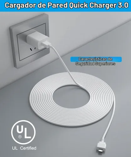 Vista 4 de Itramax Blink Mini cable cargador de 15 pies con adaptador de pared, micro Blanco
