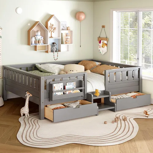 Vista 23 de Bellemave Cama Montessori Twin Kids con escaleras, estantería y cajones, beige Cajón beige