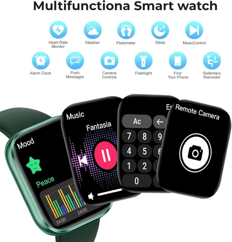 Vista 6 de Reloj inteligente para hombres y mujeres, reloj de fitness con pantalla táctil HD de 1.83 pulgadas con notificaciones Bluetooth de llamadas