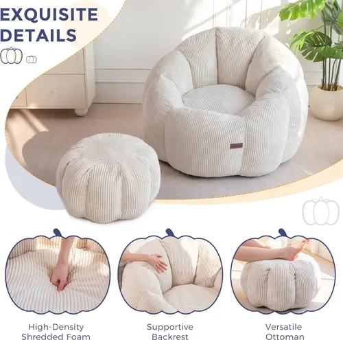 Vista 7 de MAXYOYO - Puf con otomana, silla gigante de calabaza para adultos Beige
