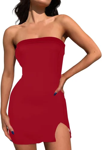 Vista 2 de Vestido de fiesta sexy para mujer, sin tirantes, ajustado, mini vestido de fiesta nocturna, vestido corto de baile, cóctel, baile