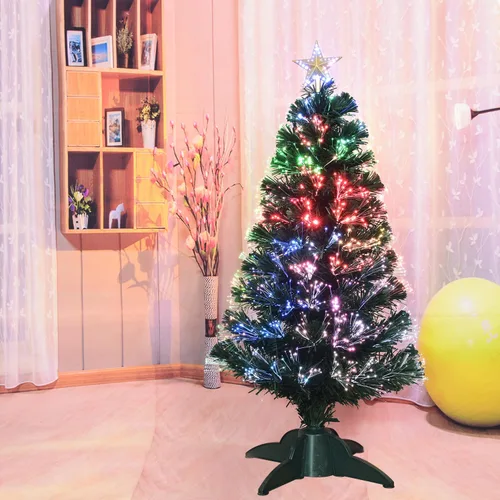 Vista 6 de Árbol de Navidad artificial de fibra óptica preiluminado de 3 pies con estrella superior, mini árbol de Navidad de mesa con iluminación multicolor