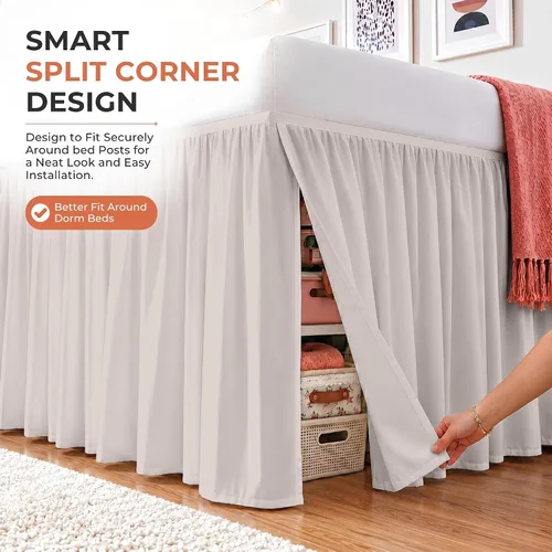 Vista 12 de Dorm Ruffle Twin XL 28" Drop Extra Long BedSkirt, Premium Brushed Microfiber Tailored Drop, Put On Elastic Long Dust Ruffle, Split Corner, Bedroom