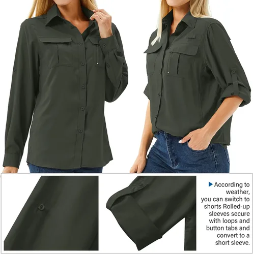 Vista 4 de Camiseta de Manga Larga para Mujer con Protección Solar UPF 50 para Safari, Pesca, Senderismo