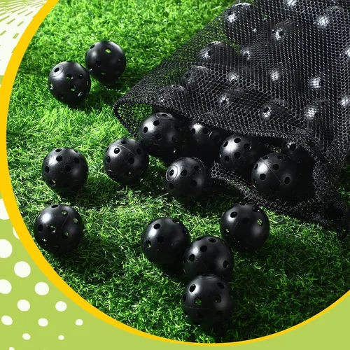 Vista 4 de MiniInflat Paquete de 80 pelotas de práctica de golf con vuelo limitado de 42 mm, pelota de entrenamiento de golf de plástico hueca con flujo