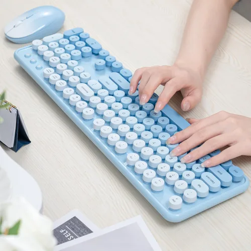 Vista 3 de Combo colorido de teclado y mouse inalámbricos (degradado azul)