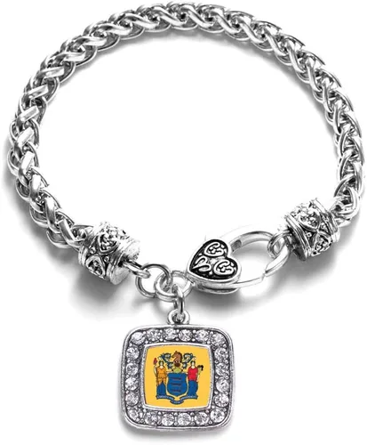 Vista 144 de Pulsera de dijes cuadrados de plata con joyería de circonita cúbica