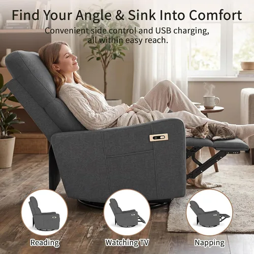 Vista 6 de Power Swivel Recliner Chair, Nursery Rocking Chairs, Gray Dark Gray