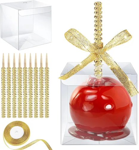 Vista 13 de MGWOTH Cajas para Manzanas Acarameladas con Agujero para Palo Brillante, Paquete de 20 Kit de Envoltura para Manzanas de Caramelo con Contenedores