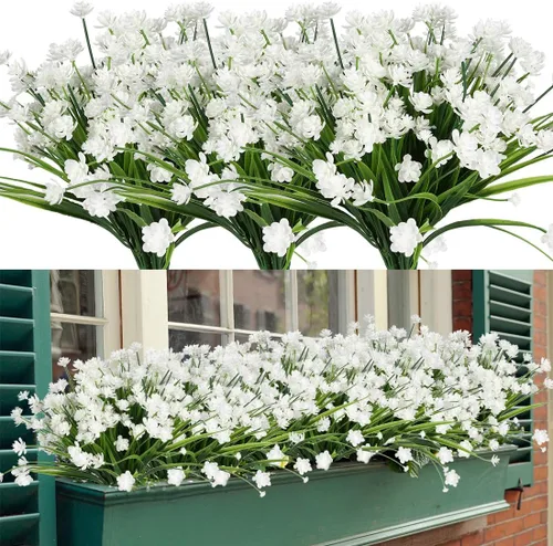 Vista 4 de 4 paquetes de flores artificiales, vegetación artificial falsa, resistente a los rayos UV, no se decolora, plantas de plástico sintético para ramo