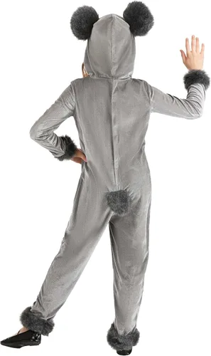 Vista 3 de Disfraz de oso koala gris con capucha para niñas, enterizo para Halloween o fiesta de disfraces