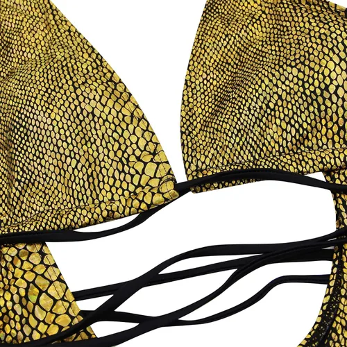 Vista 6 de JUMISEE Traje de baño de piel de serpiente holográfica para mujer, traje de baño sexy con tirantes delgados y espalda descubierta