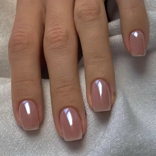 Vista 7 de Uñas postizas cuadradas cortas a presión, color liso, blanco leche, rosa, cobertura completa, con diseños, uñas postizas brillantes con pegamento S1