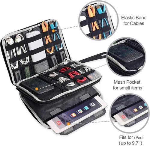 Vista 4 de Organizador de equipaje con doble capa para viajes BUBM, para llevar dispositivos y accesorios electrónicos., Negro, 2 capas L Bolsa de viaje