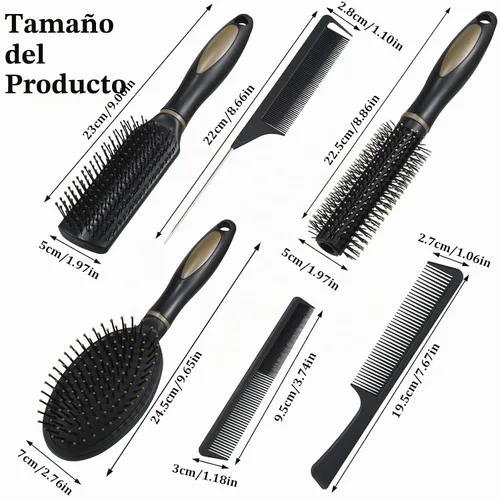 Vista 5 de Juego de 6 peines desenredantes para mujeres y hombres, para cabello liso, rizado y todo tipo de cabello
